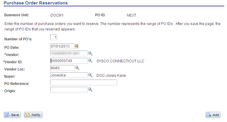 RESERVING PURCHASE ORDER NUMBERS PURPOSE AT ANY TIME DURING