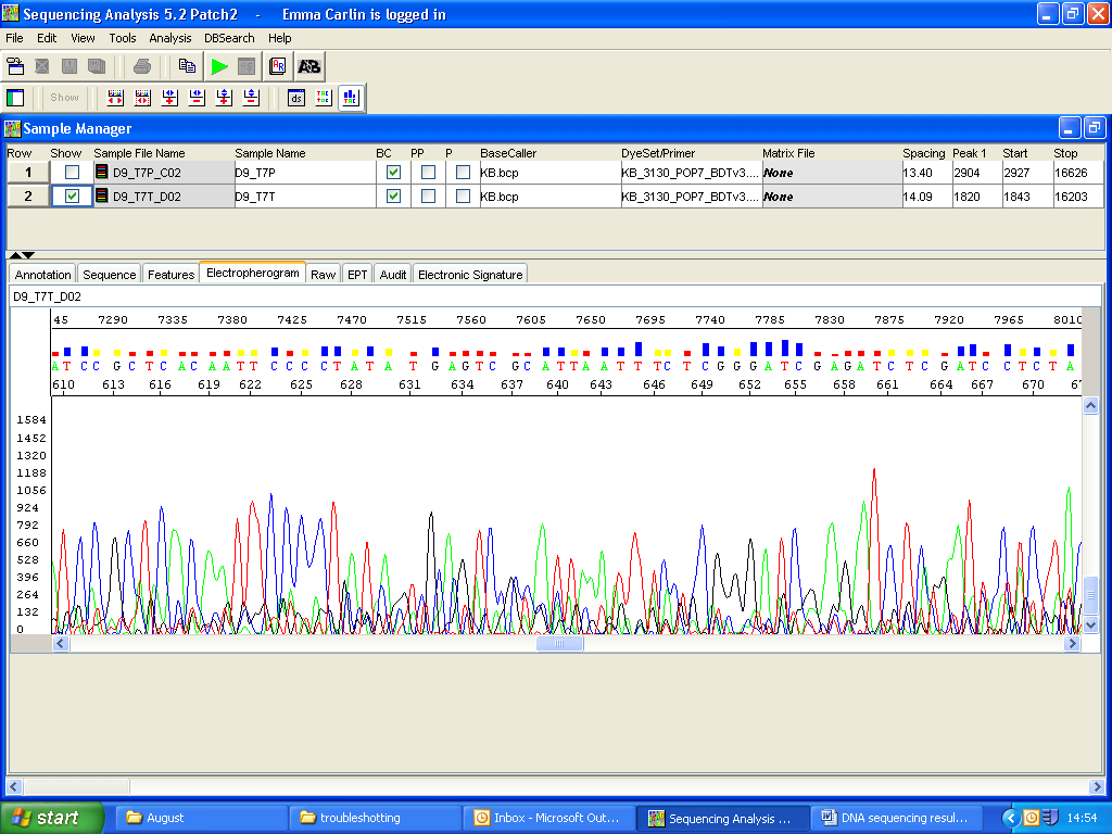 DNA SEQUENCING RESULTS NOISY DATA  BACKGROUND NOISE APPEARS