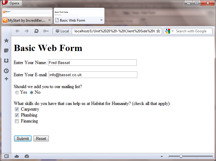 CREATING A SIMPLE WEB FORM IN HTML IN THIS