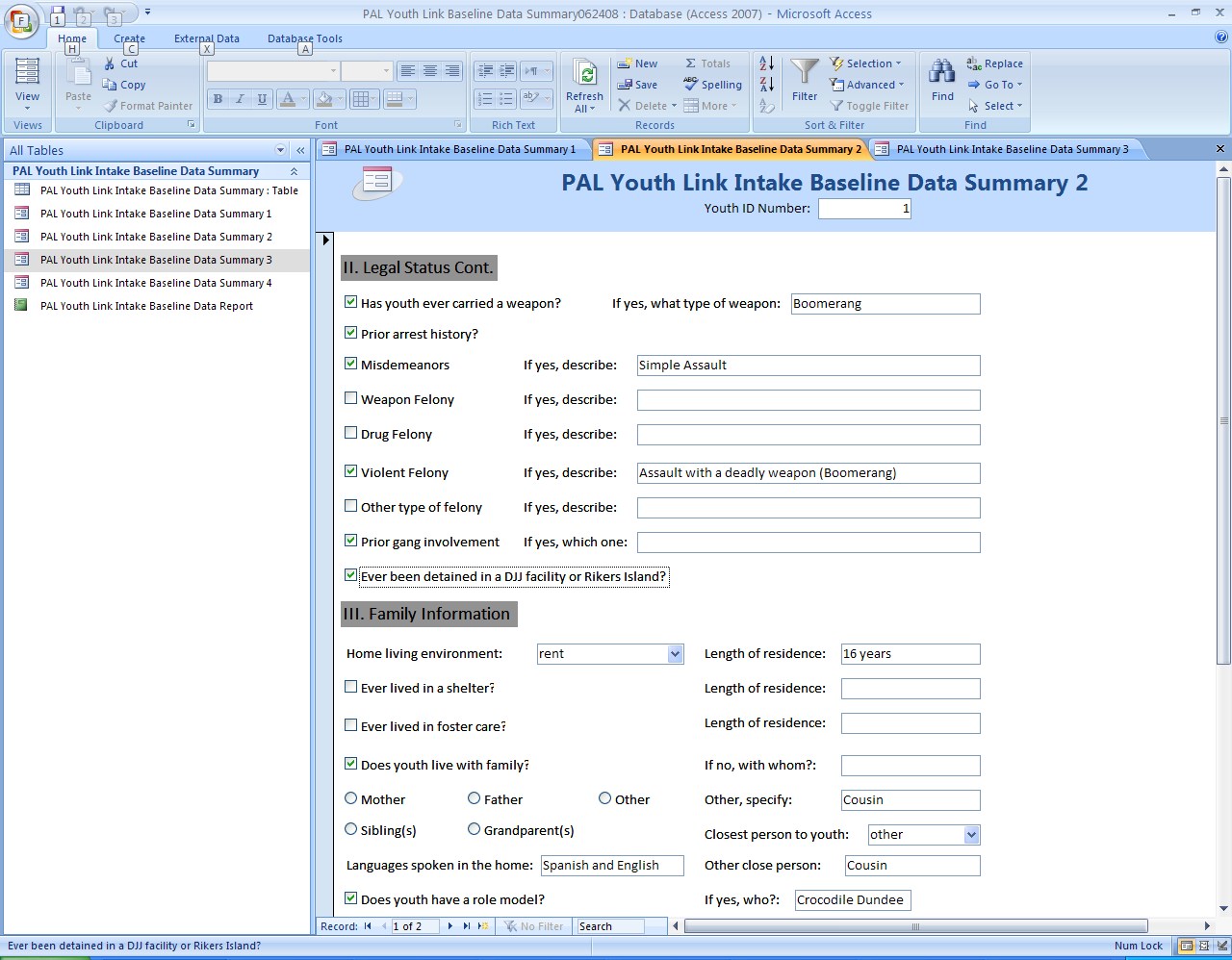 BASELINE DATA ENTRY INSTRUCTIONS FOR ACCESS I OPENING THE
