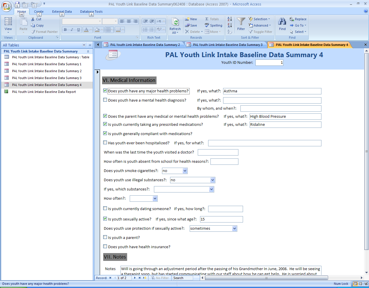 BASELINE DATA ENTRY INSTRUCTIONS FOR ACCESS I OPENING THE